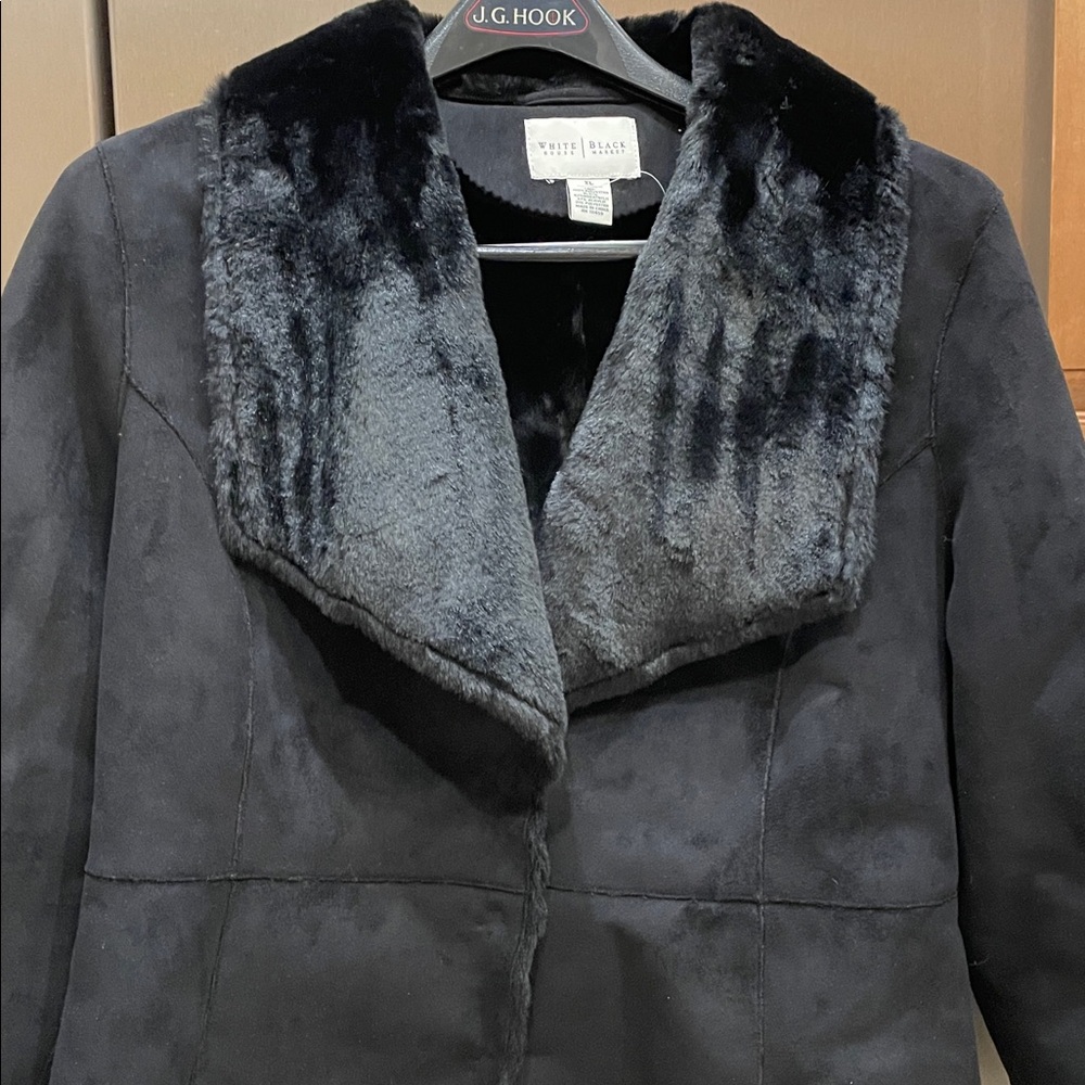 White House Black Market Dark Teddy Jacket with Plush Collar - Picture 2 of 9